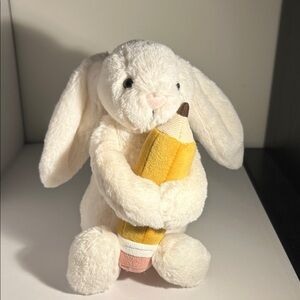 Jellycat Cream Bunny Holding Yellow Pencil Plush